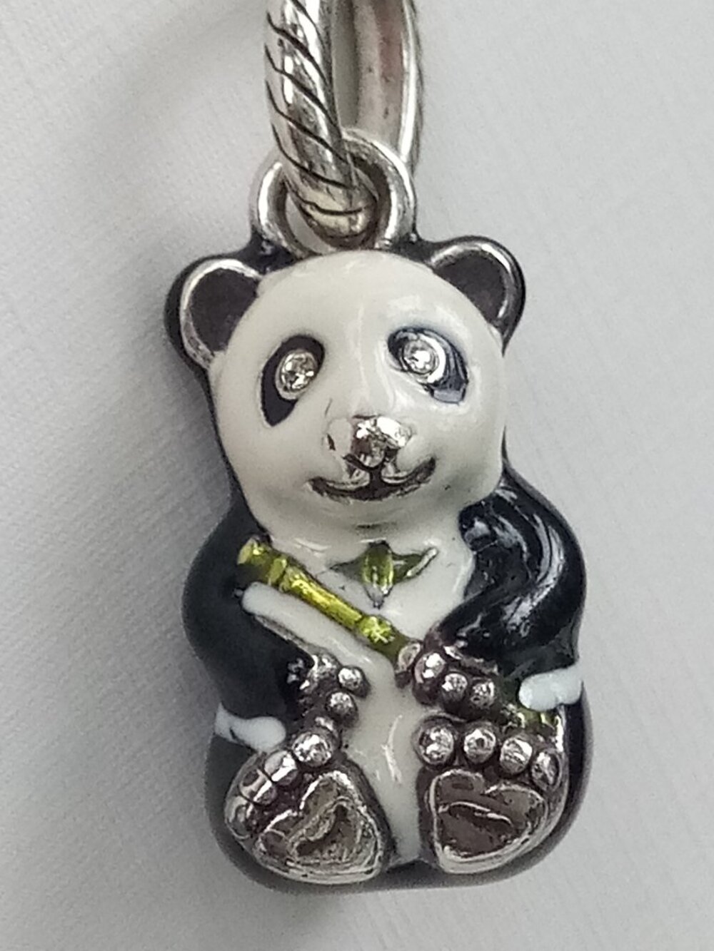 Brighton Panda Bear Black White Enamel Crystal Eyes Bamboo Charm Pendant
